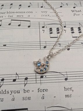 Silver Moon & Star Pendant Necklace with Blue Crystals